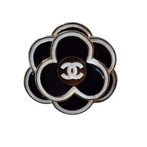 CC Black Camelia Button Brooch Pin